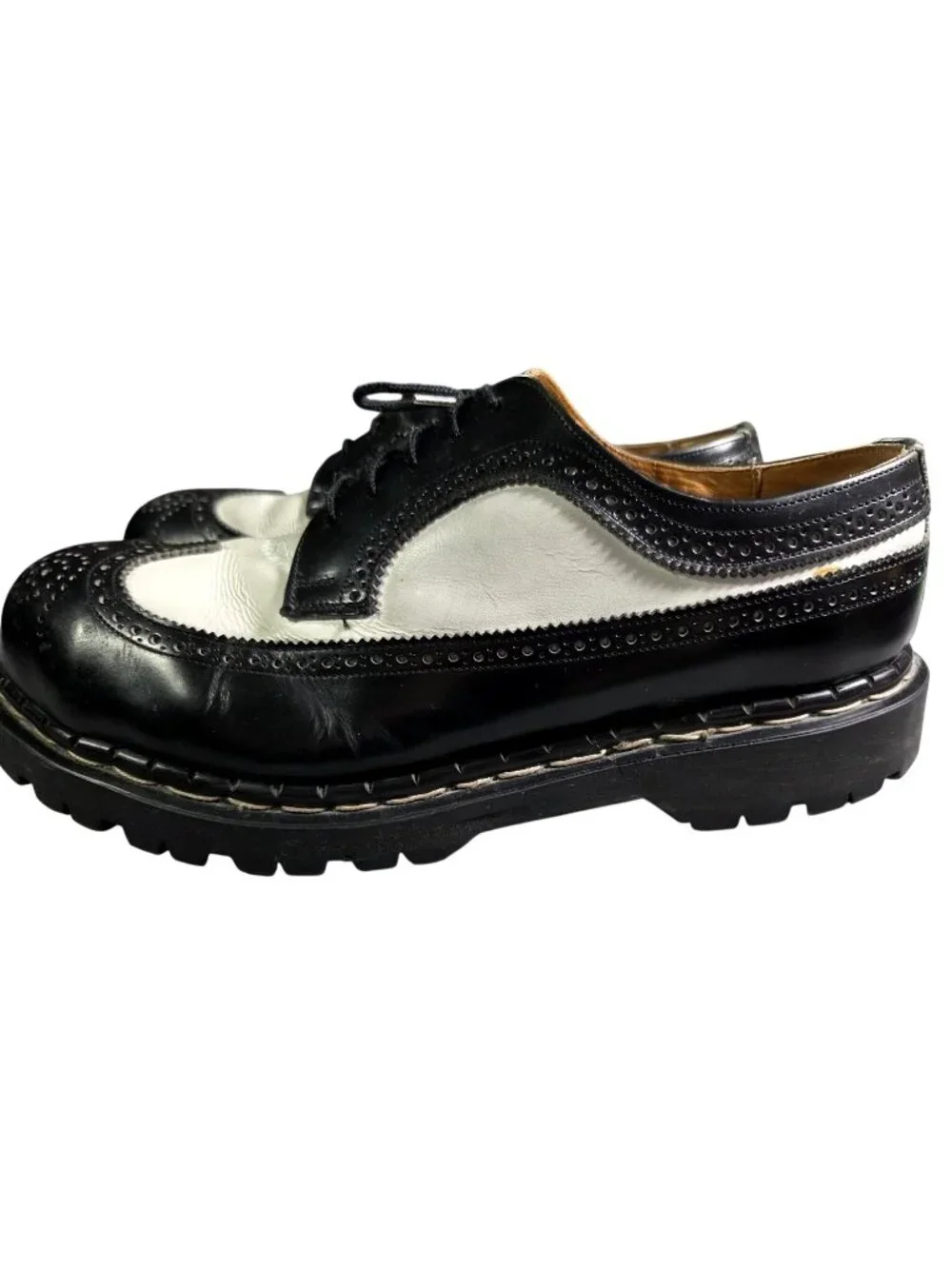 90s VTG Gripfast Original Derby Wingtip Black White Steel Toe Oxfords Mens SZ 10